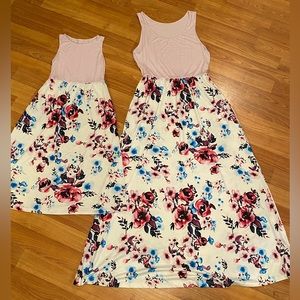 Mommy & Me Matching Maxi Dress. Floral Printed, Sleeveless.